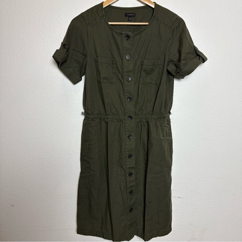 Talbots Olive Green Button-Down‎ Midi Dress